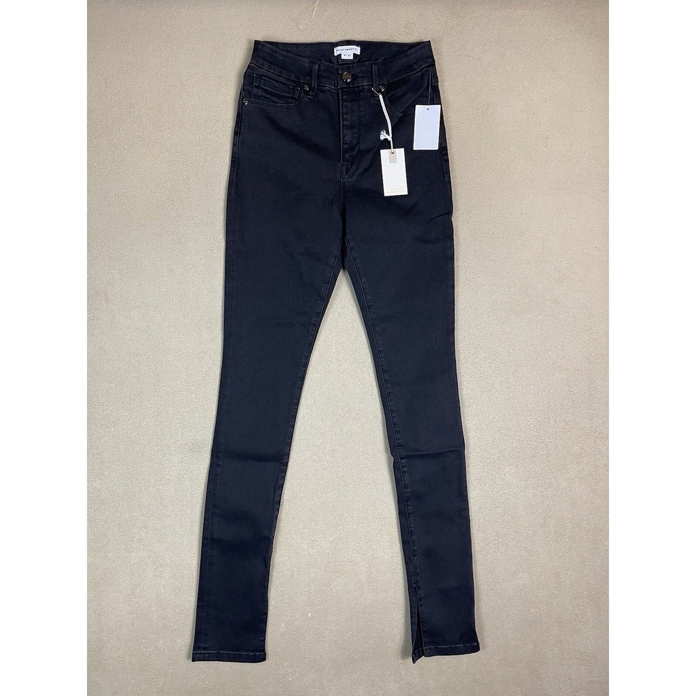 Good American Jeans Women 4/27 GWLSY961T Black Split Hem High Rise Skinny NEW